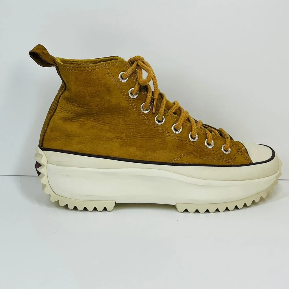 Converse Run Star Hike High Top Unisex M 7.5 W 9 Gold Leather Platform Sneakers - Picture 8 of 16
